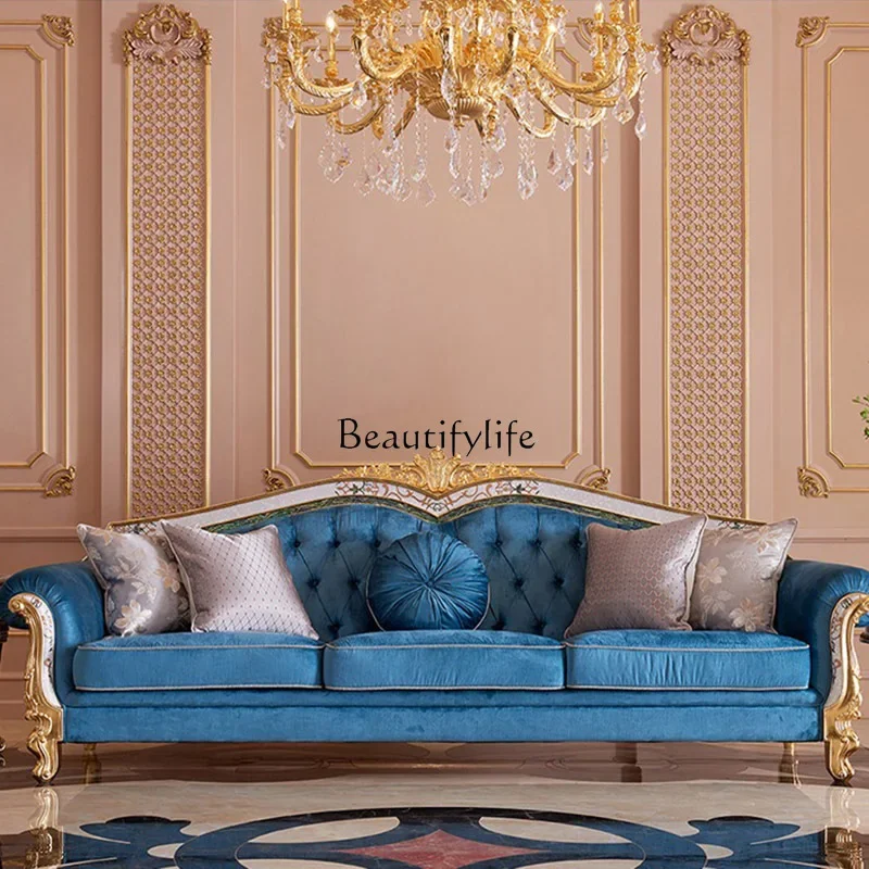 3-2025 new sofa European light luxury French court shell parquet solid wood fabric