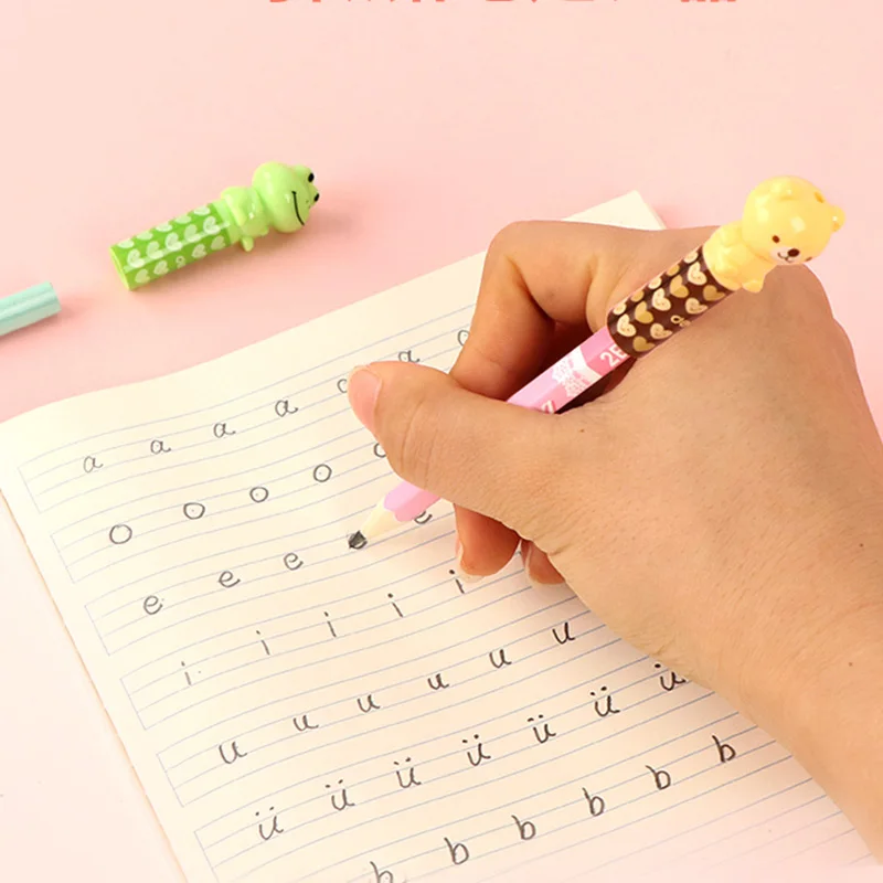 4 buah topi pensil kartun lucu penutup pena Extender perlengkapan alat tulis siswa sekolah pelindung pensil plastik