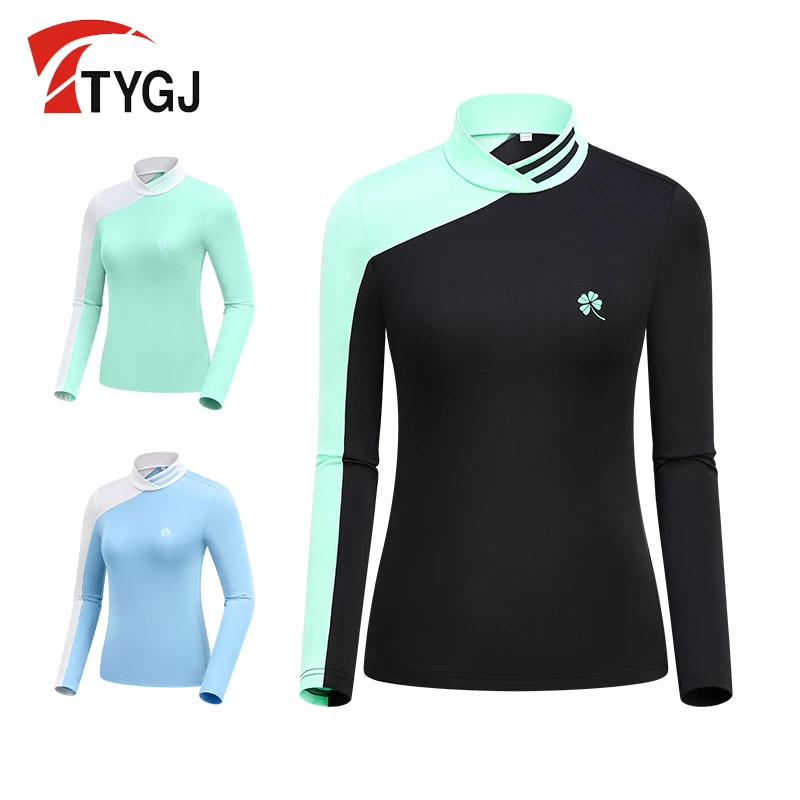 

TTYGJ autumn new breathable and comfortable women's sports T-shirt stand collar long sleeved golf women's top