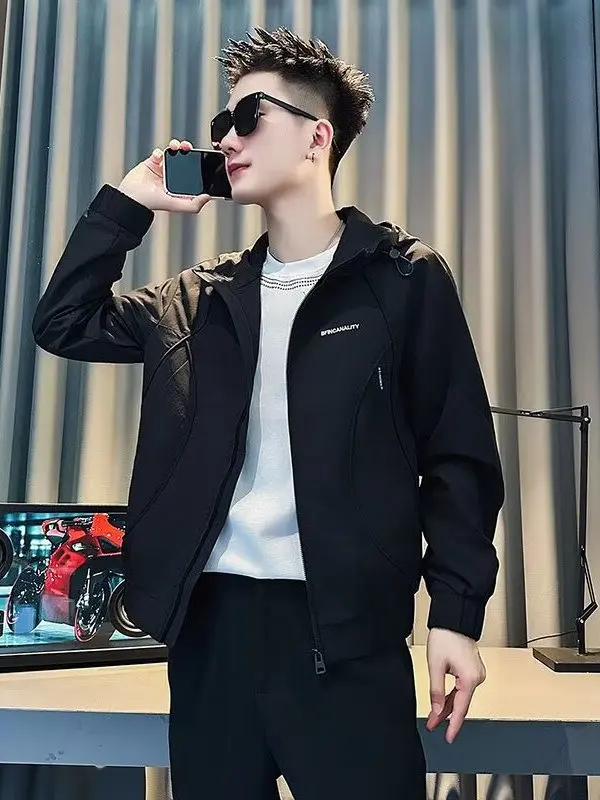 Deconstructed Hoodie Jacket Men's High-End Casual Shirt Couple's Jacket Spring Autumn Outdoor Long Sleeve Zipper Closure