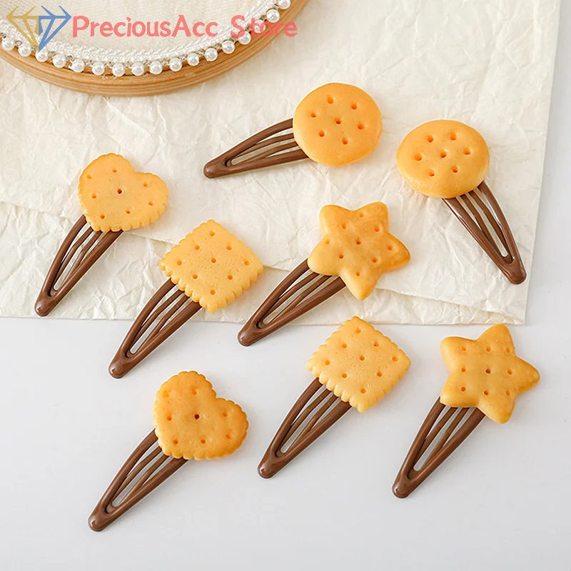 1/4 Uds. Horquilla de galleta bonita creativa para niñas, Clip lateral superior con forma de galleta Simple, tocado, adorno para el cabello, accesorios para el cabello