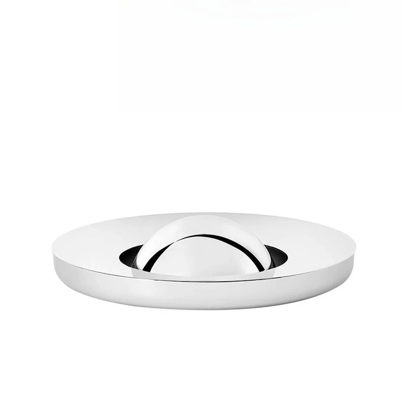 

European stainless steel creative household ashtray, light luxury round trend flying saucer shape silver-plated ashtray