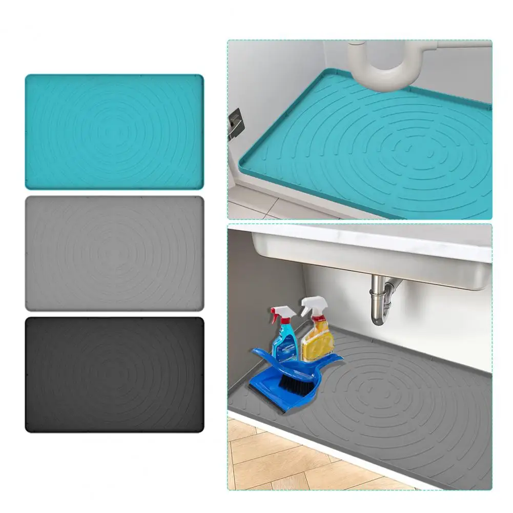 Anti-Slip Silicone prateleira forro, bandeja de gotejamento, impermeável Under-pia Mat, levantado pia forro, cozinha e banheiro