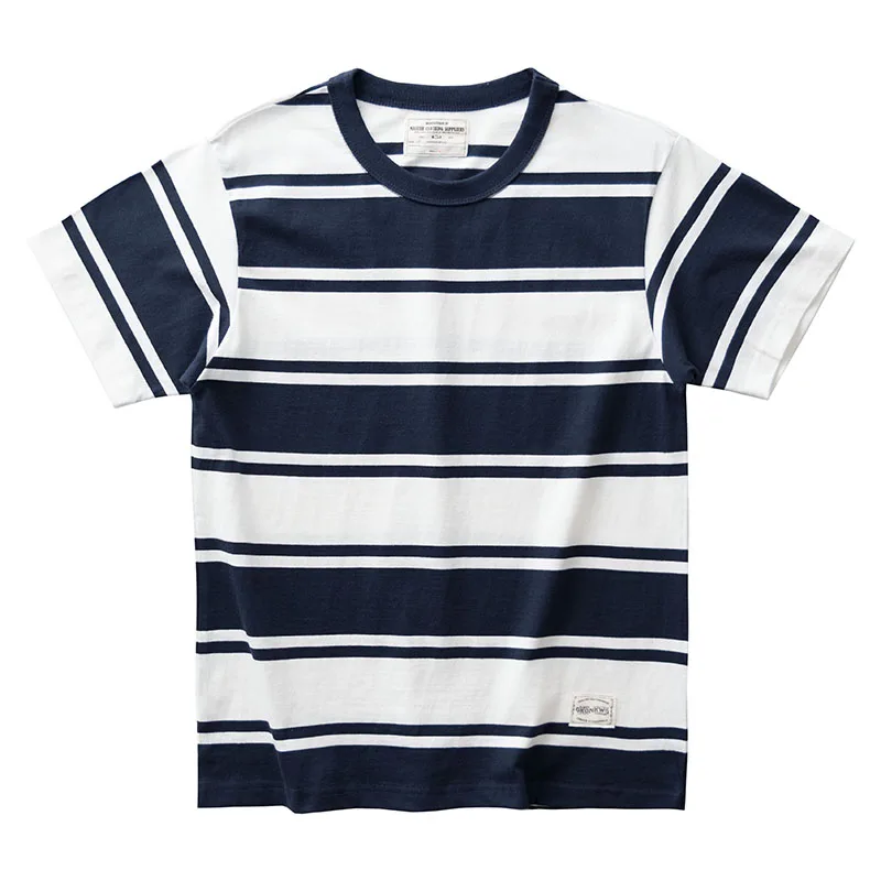 Hipster men's retro Heavy T-shirt Cotton half sleeve crew neck striped short sleeve T-shirt