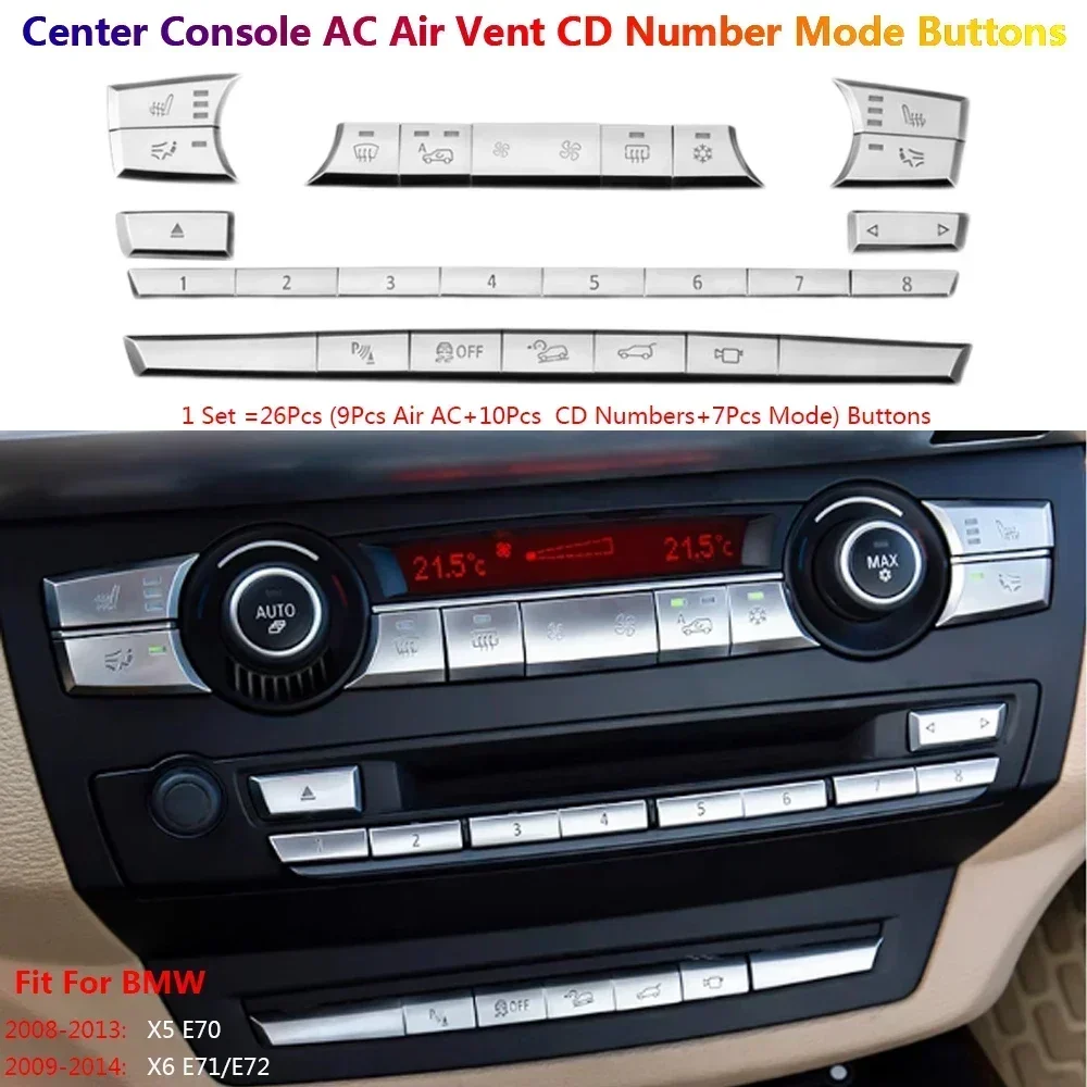 Car Center Console AC Air Condition CD Number Mode Button Cover Patch For BMW X5 X6 E70 E71 Switch Interior Stickers Accessories