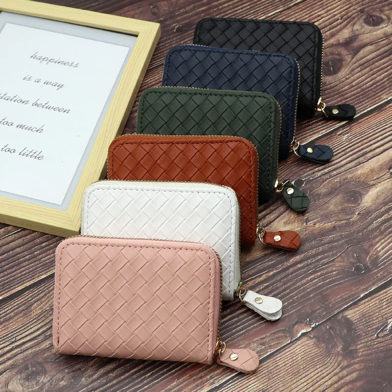 Simple and fashionable woven pattern wallet with large capacity and multiple card slots