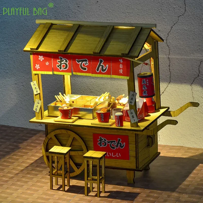 Creative Wooden Assembly Model Wood DIY Cabin Snack Stall Kids Educational Toys Fun Christmas Gifts Ornament Doll House UG356