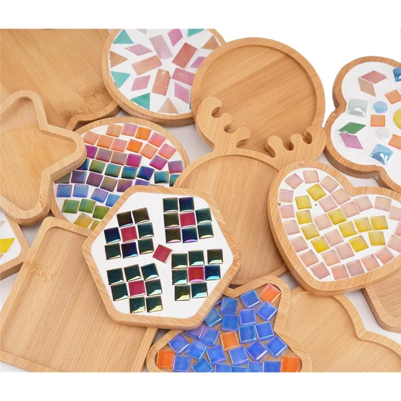 

AT19-7Pcs Mini Wooden Mosaic Bases Set Assorted Shapes Wood Mosaic Coaster Kit For Handcrafted Glass Projects