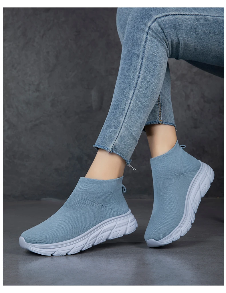 Unisex High-Top Laufschuhe für Männer und Frauen, Bequeme Atmungsaktive Strick-Sneaker, Rutschfeste Outdoor-Schuhe für Damen und Herren – Detail 13