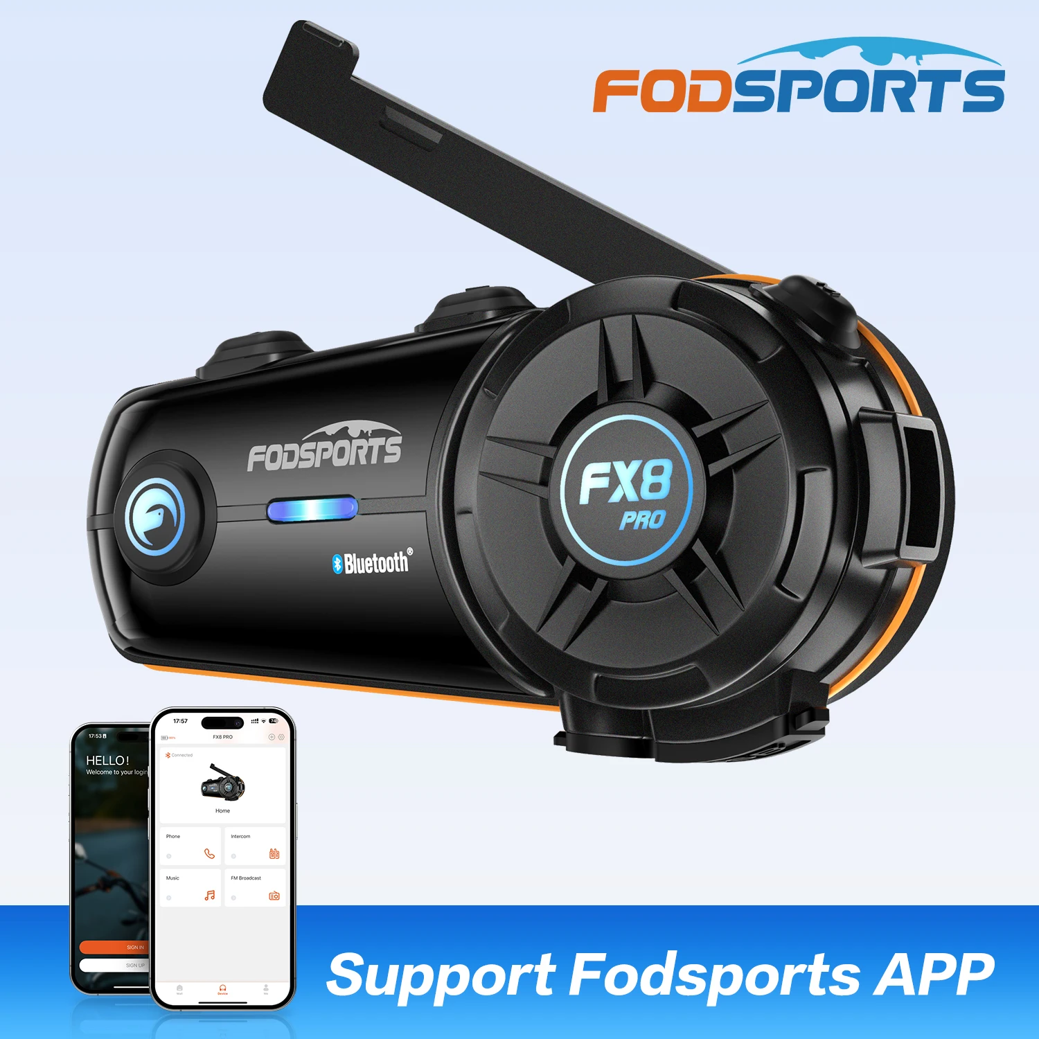Fodsports FX8 Pro Motorcycle Intercom Bluetooth Helmet Headset ,10 Rider,Dual-chip,Support Fodsports APP.