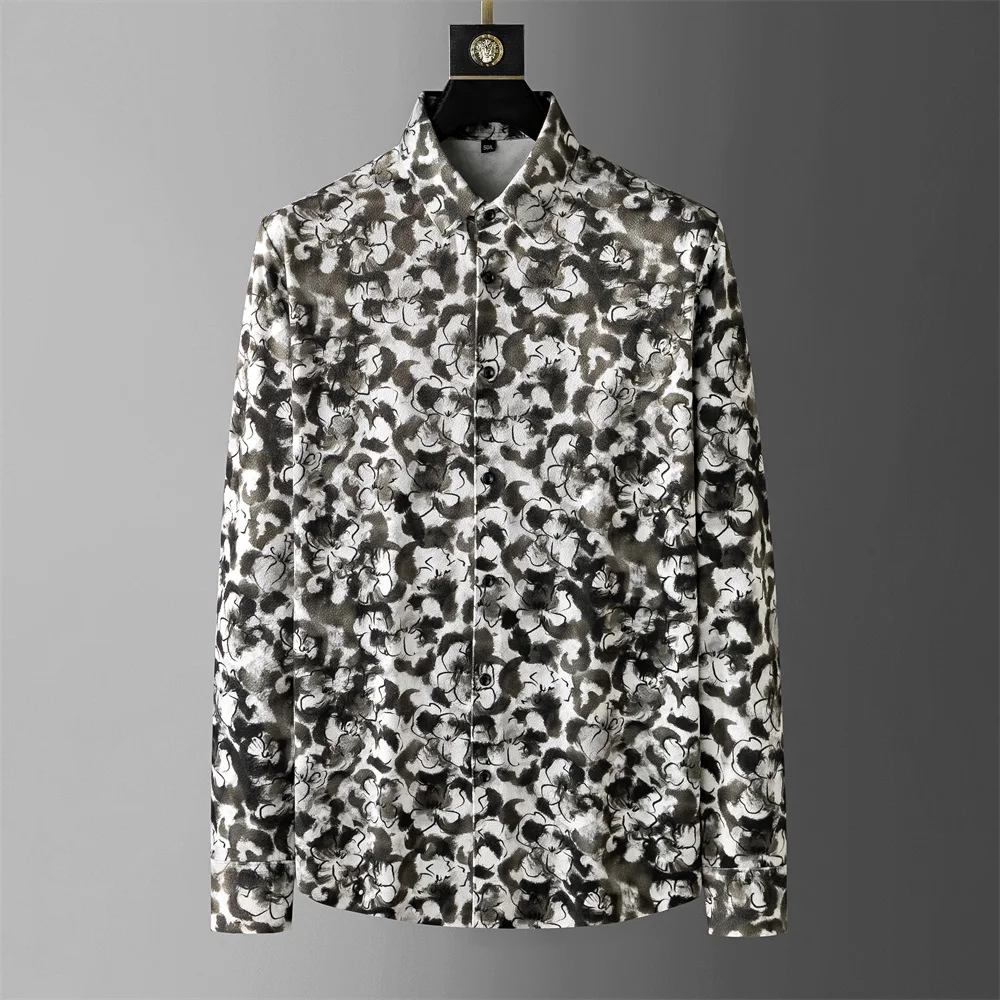 

Зимняя модная рубашка с принтом для мужчин, повседневные рубашки с длинным рукавом, плотная и теплая деловая классическая рубашка, мужская одежда M-5XL