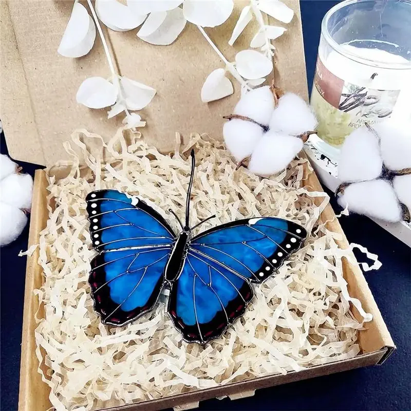 B84B Stained for Butterfly Sun Catcher, Handmade, Acrylic, Window Hanging, Car Decoration, for Butterfly Gifts for Women,