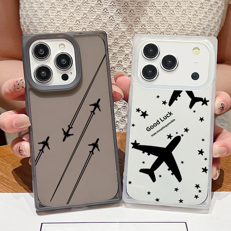 Rectangular TPU Phone Case For iPhone 17 Pro Max Air 12 13 14 15 16 Pro Max 16 Plus 11 Flight Route Pattern Soft Silicone Cover