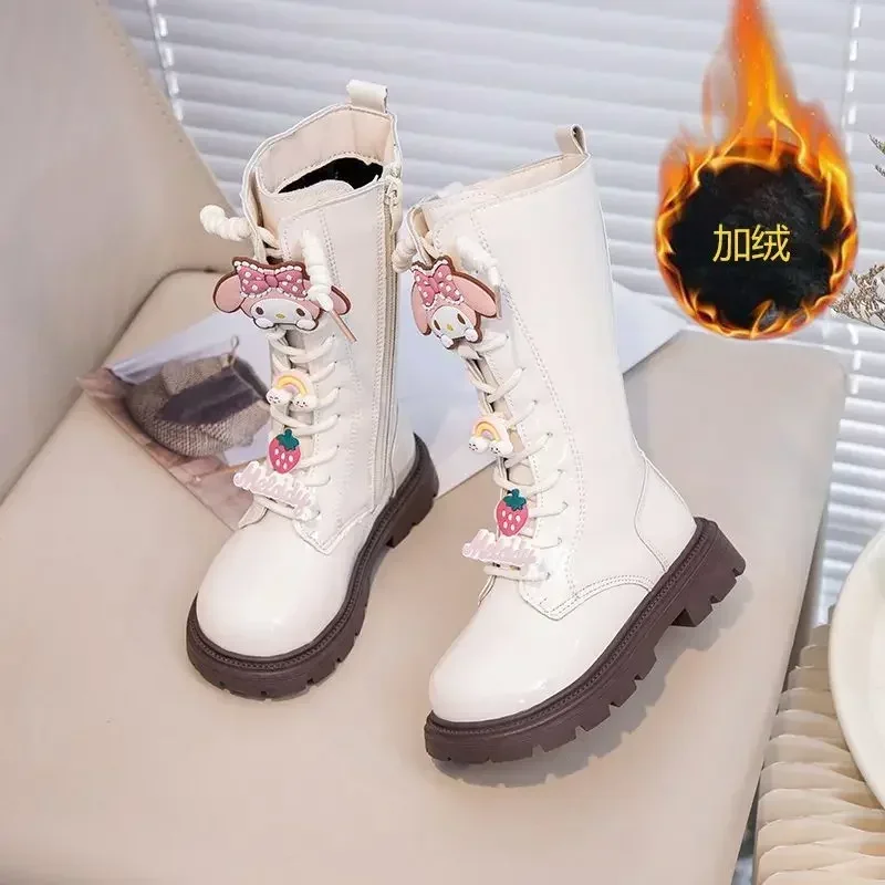 

Sweet Kawaii Anime My Melody Long Boots Autumn Winter Cute Kuromi Sanrio Ins Plus Cashmere Martin Princess Shoes Gifts Toys