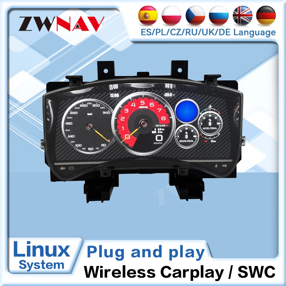 12 inch Upgrade Dashboard Carplay For NISSAN GTR 2009-2017 LCD instrument cluster Virtual Driving display Speedometer,Dashboard