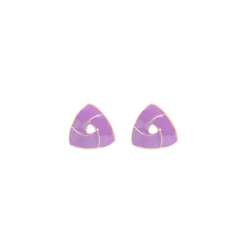 Korean Style Triangle Stud Earring for Women Temperament Simple Purple Enamel Geometric Wedding Ear Jewelry Brincos Girl Gift