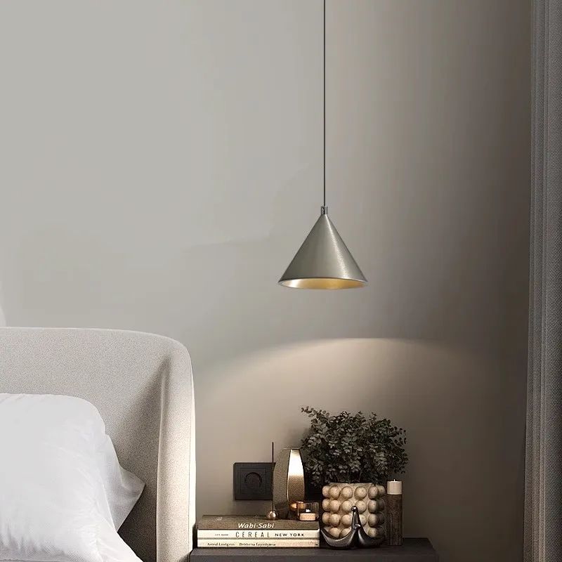 Minimalist Bedroom Bedside Pendant Light with a High-End Feel, Creative Conical Bar Counter Entrance Hanging Line Light
