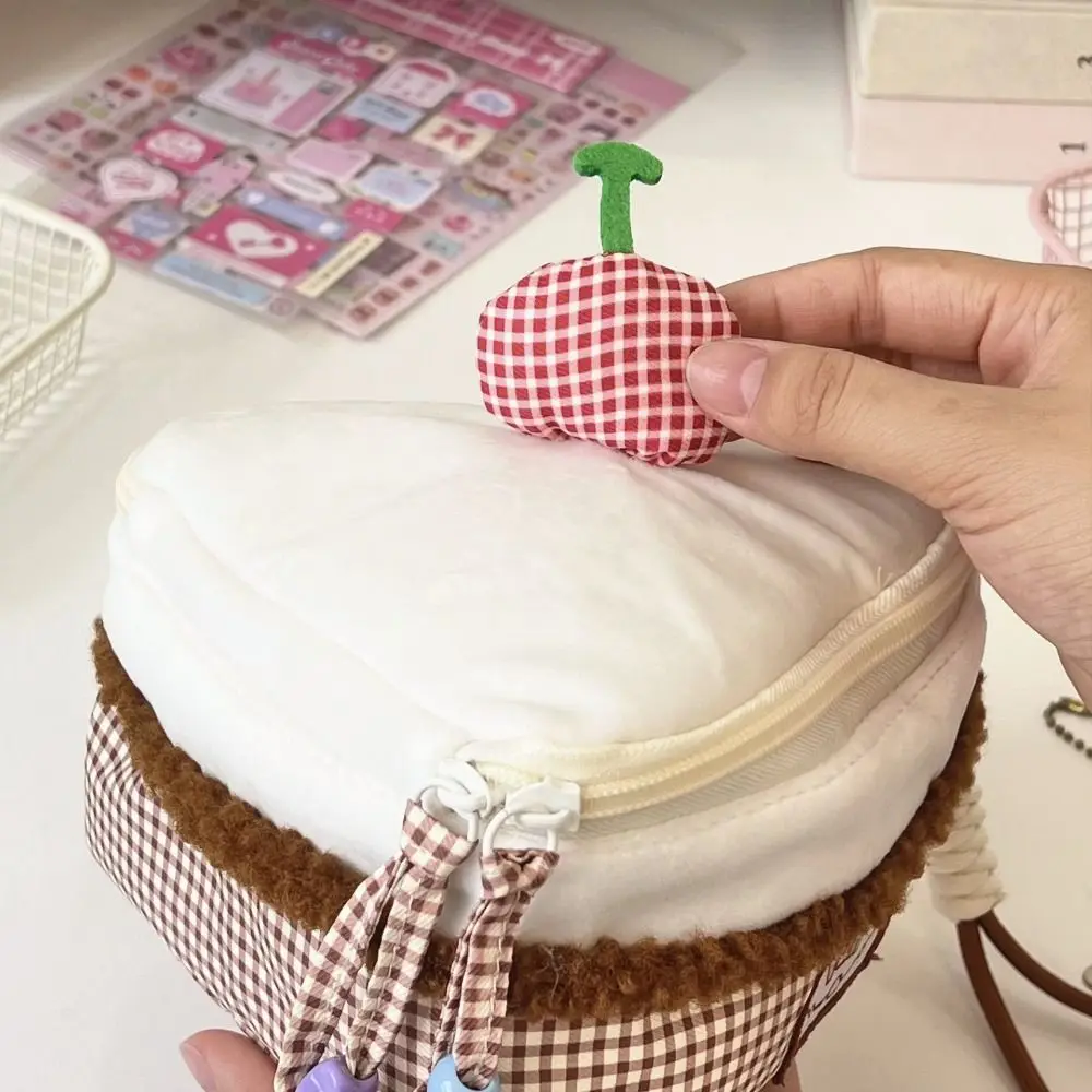 Portable Cherry Makeup Bag Large-capacity Flip Design Cosmetic Pouch Triangular Cake Toiletry Bag Women
