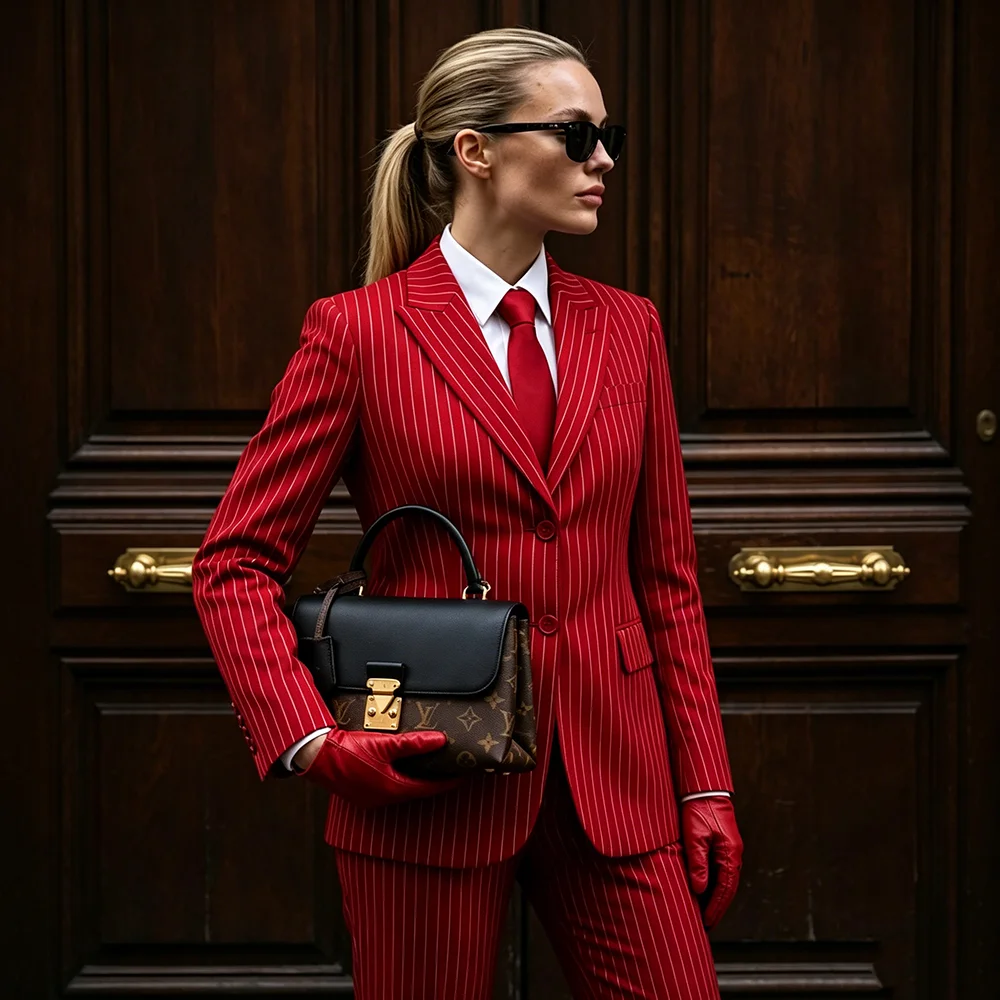 Classic Red Stripes Women Suits 2 Pieces Sets Peaked Lapel Prom Blazers Outfits Customized Lady Business Office Attire Tuxedo
