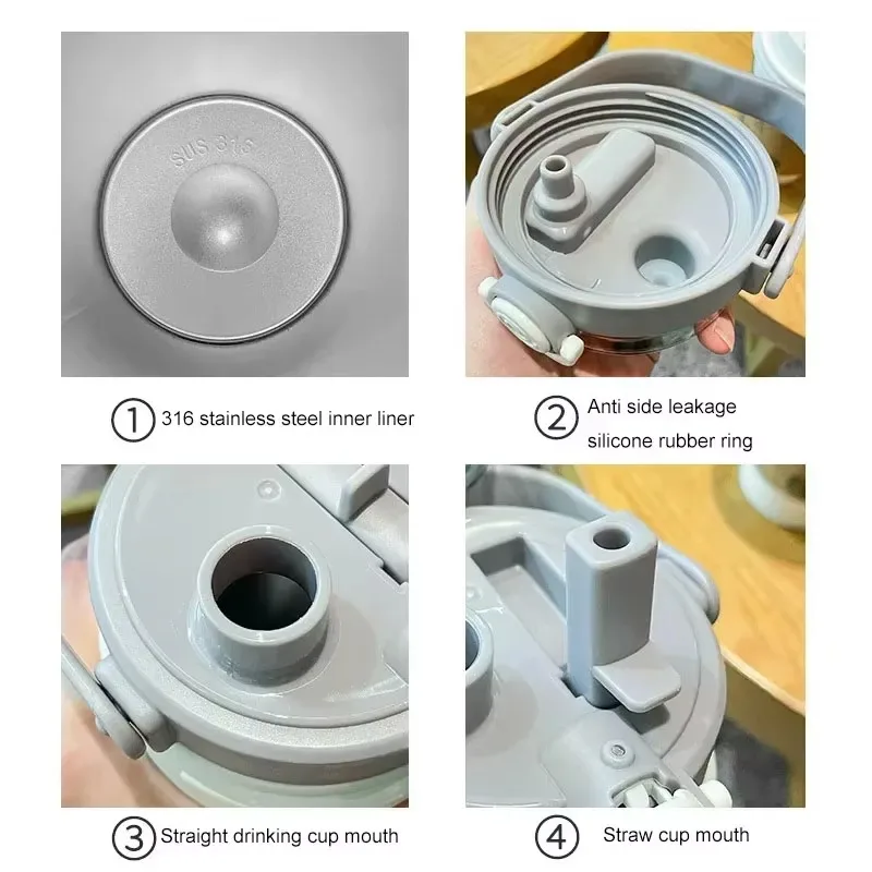 زجاجة مياه حرارية بسعة كبيرة 1.2 لتر مع شفاطة من الفولاذ المقاوم للصدأ، زجاجة مياه حرارية مزدوجة للشرب، تحافظ على كوب ترمس بارد وساخن