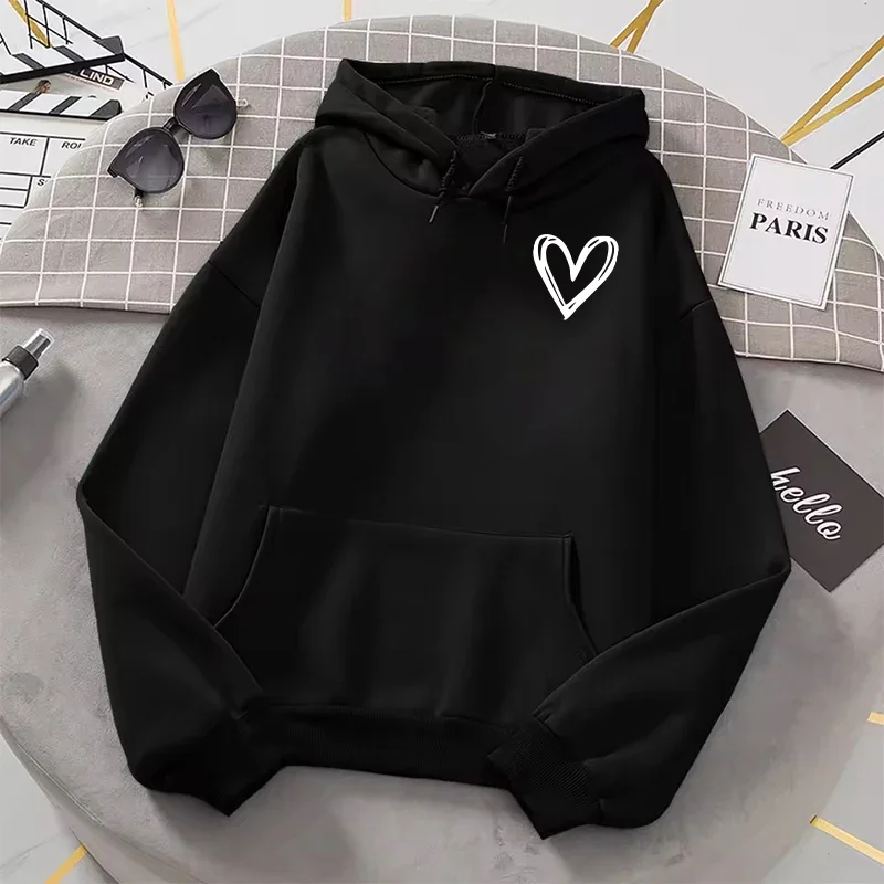 

Простые толстовки с принтом в виде сердечек для женщин, повседневные удобные толстовки с круглым вырезом, свободная флисовая теплая спортивная одежда