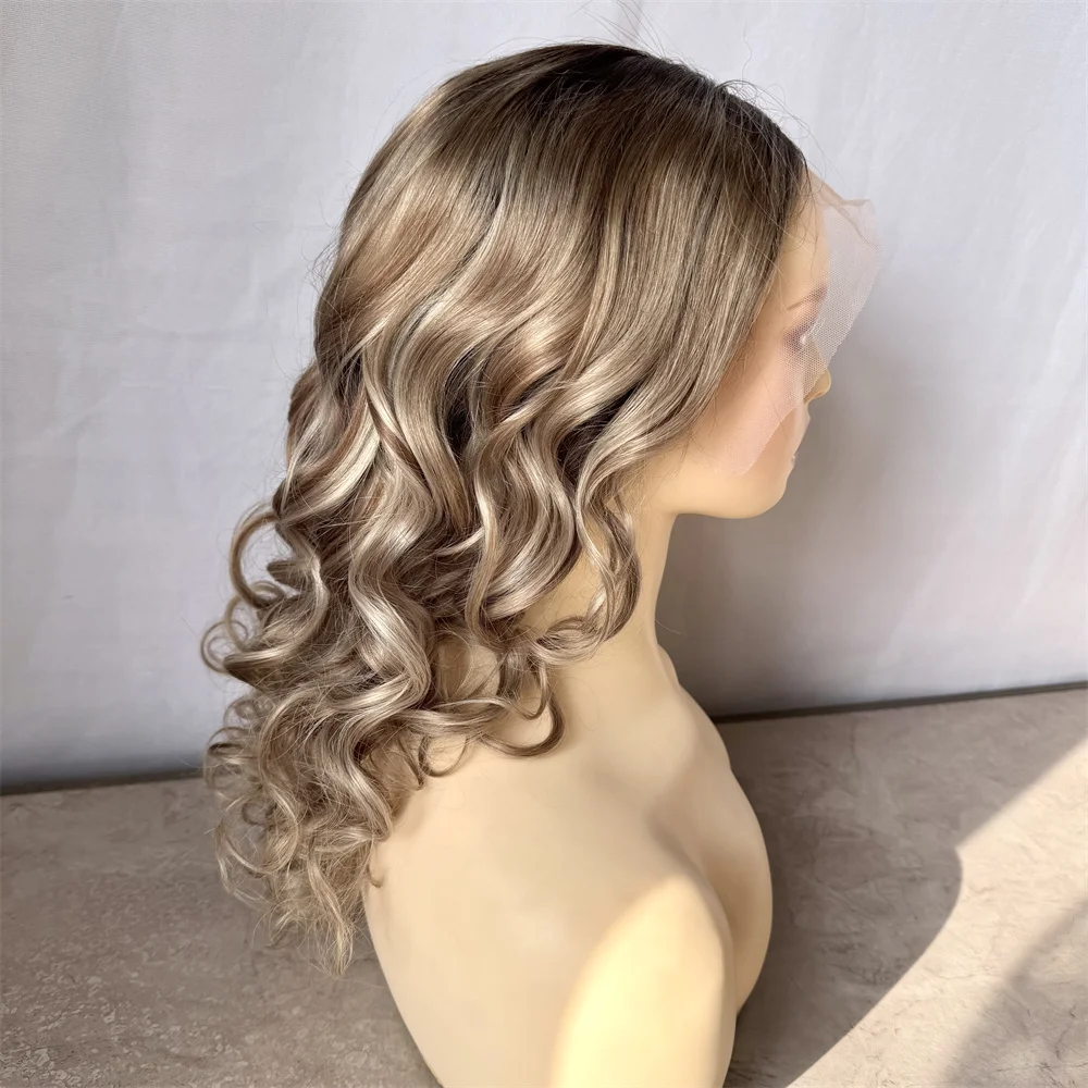 Парик из натуральных волос 13x4 HD Lace Frontal без клея, 16 дюймов, омбре, золотисто-русый, с эффектом Body Wave, для женщин, с мелированием, в наличии
