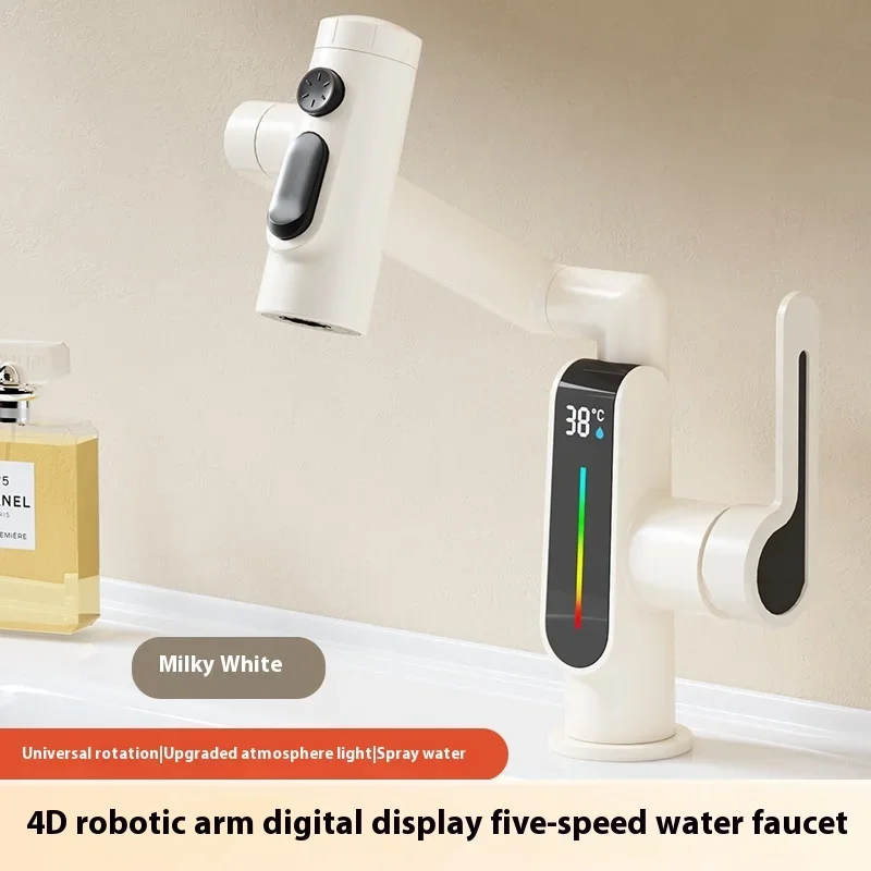

Digital Display Bathroom Sink Faucet - 360° Swivel, Cold Hot Water, Foldable Design, Digital Temperature Indicator