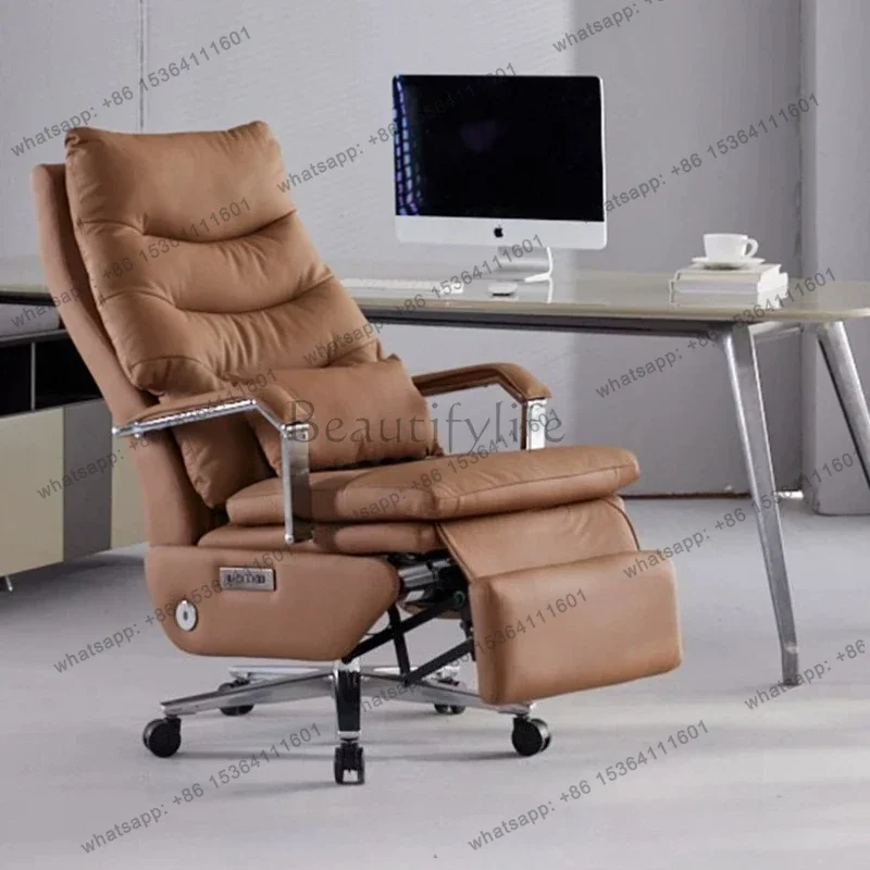 Motorized Genuine Leather Executive Office Seating Full Recline Comfort Work Furnish Ergonomic All-Day Rest Furnishing