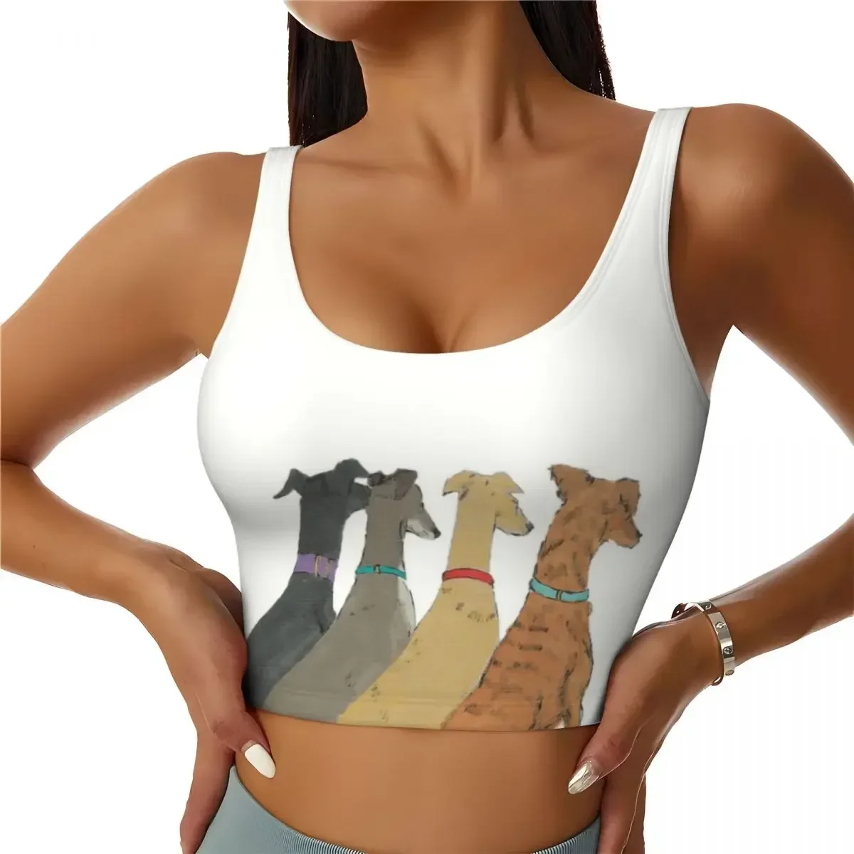 

Custom Waiting Greyhounds Dog Sports Bra Women's Greyhound Whippet Sighthound High Impact Workout Yoga Crop Top