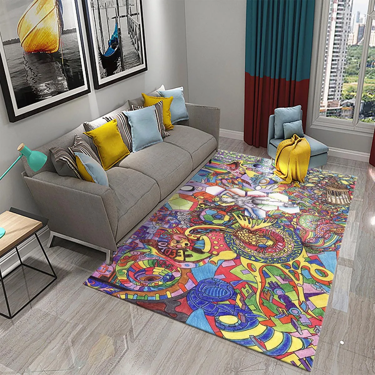 3D Colorful Psychedelic Graffiti Carpet Abstract Trippy Art Mat Balcony Living Room Bedroom Bathroom Non-Slip Carpet Home Decor