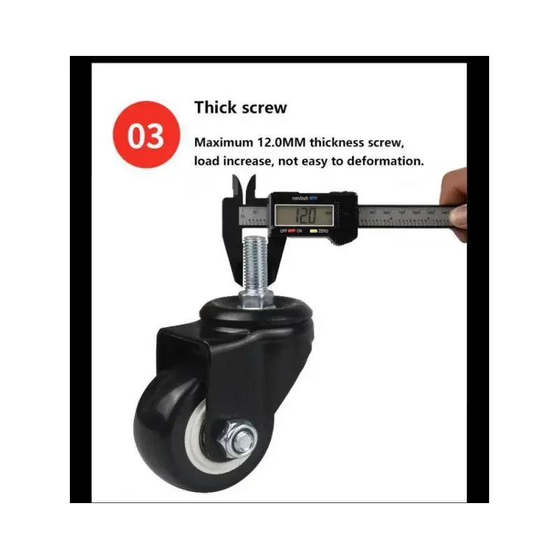 4pcs 2 Inch Swivel Caster with M8/M10/M12 Screw 60mm Extended Brake Polyurethane Double Bearing Universal Wheel for Furniture