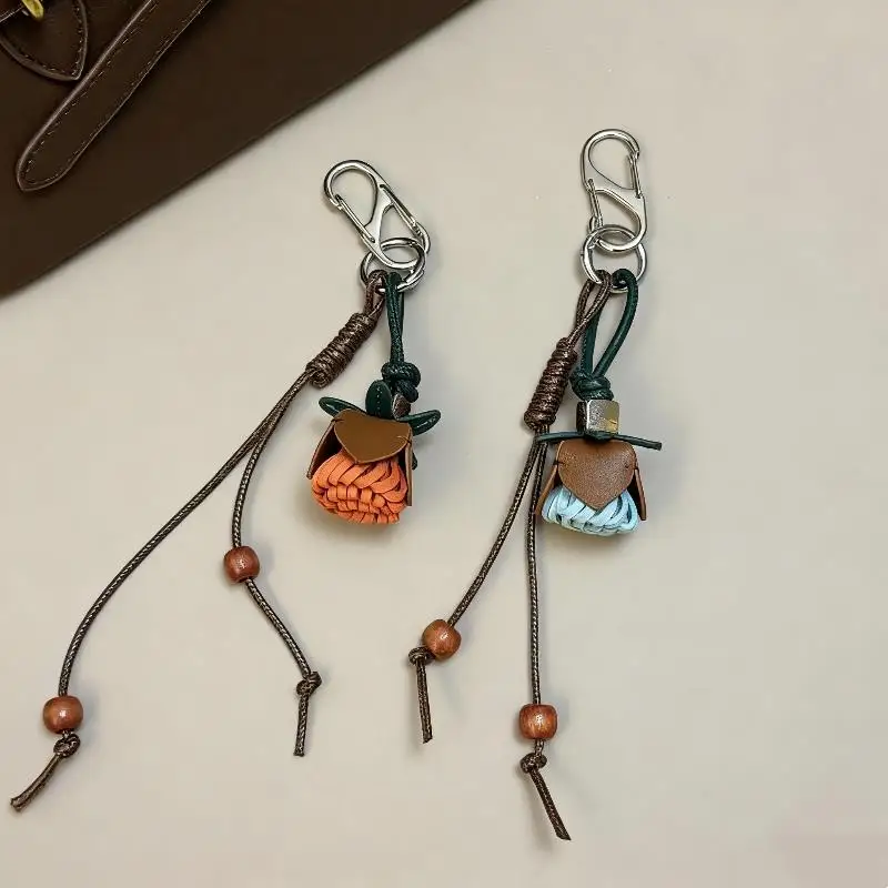

PU Flower Tassel Bag Charm Flower Bud Bag Pendant Personalized And Niche Keychain Decoration DIY Hanging Decor Keyring Cord