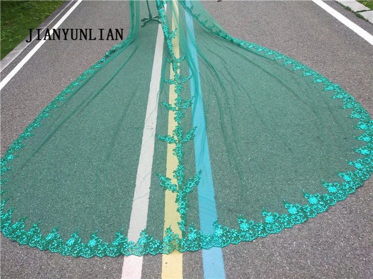 Real Photos 2 Layers Sequins Lace 3 Meters Cathedral Woodland Wedding Veils with Comb 5M Long White Ivory 2 T Bridal Veils