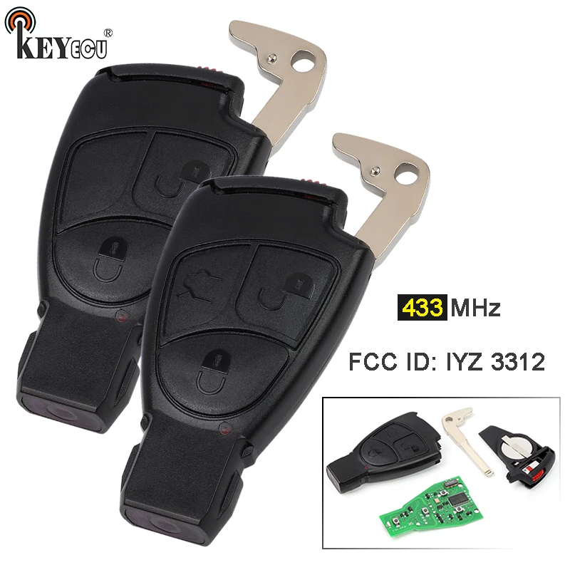 

KEYECU 433MHz NEC Chip FCC ID: IYZ 3312 2 Button / 3 Button Smart Remote Key Fob For Mercedes Benz W169 W202 W203 W208 W210 W245