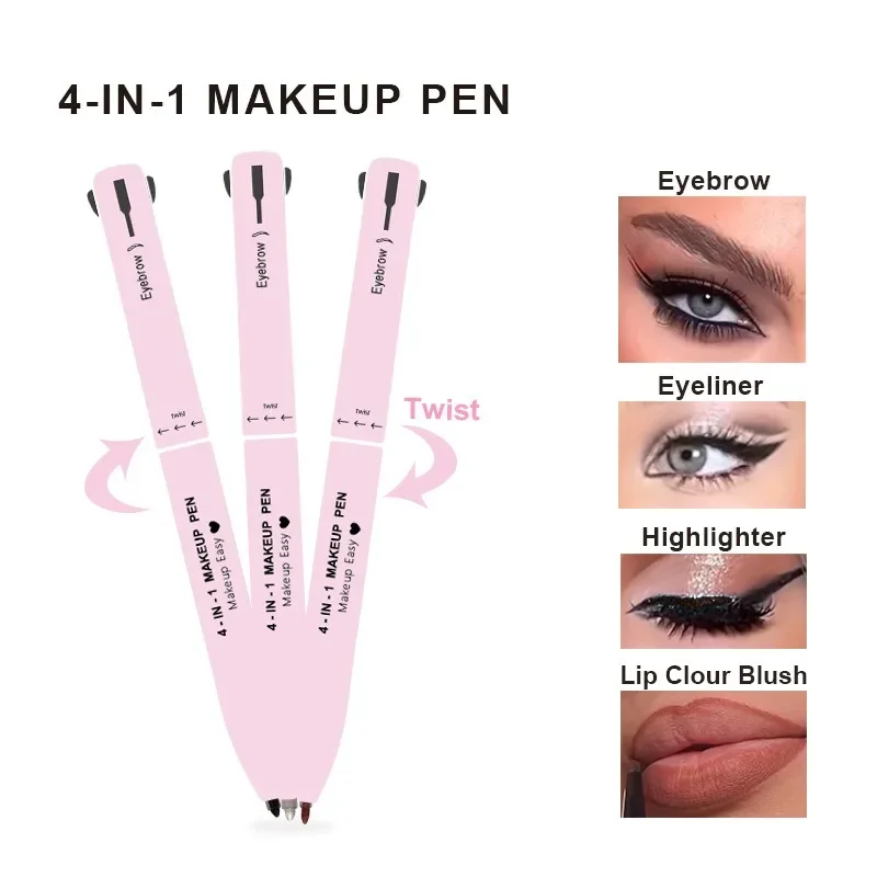 Matita per sopracciglia 4 in 1 Matita per labbra Evidenziatore Penna Disegno impermeabile Sopracciglio Lunga durata Facile colore Eyeliner Trucco Strumenti di bellezza