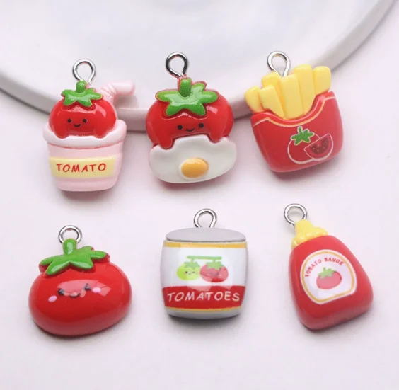 Resin Tomato Sauce Fries 10 Pcs Charms Jewelry Making  Earrings Pendants Necklaces Bracelets DIY Accessories gift