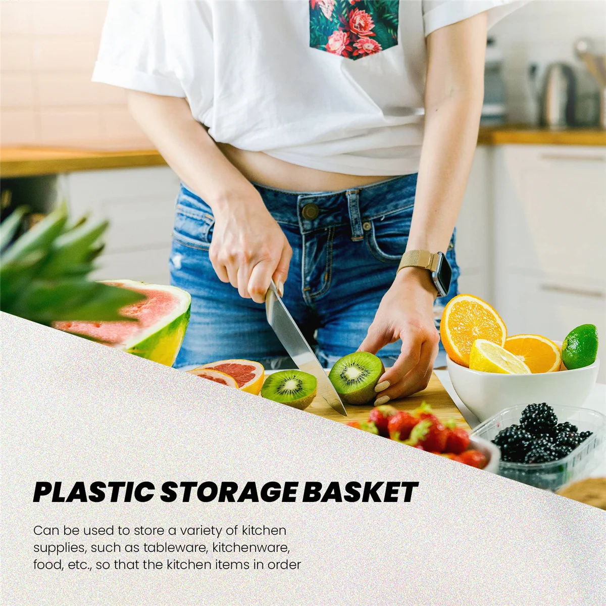 F-3C 積み重ね可能なプラスチックバスケット キッチン収納バスケット 果物と野菜のプラスチック収納バスケット プラスチック収納ラック (ベージュ)