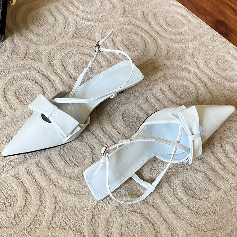 Aneikeh 2025, NEUE Schmetterling-Knoten Schnalle Frauen Pumpen Frühling Mode Spitz Slingback Mid Heels KLEID Party Schuhe süße