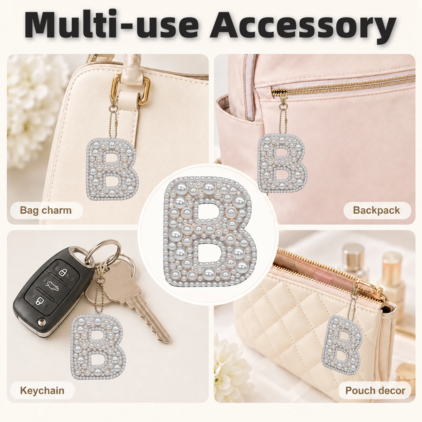 1Pcs Letter DIY Pearl Art Hanging Key Rings Single-Sided Pearl Pendant Hanging Art Decoration for Adults Beginners