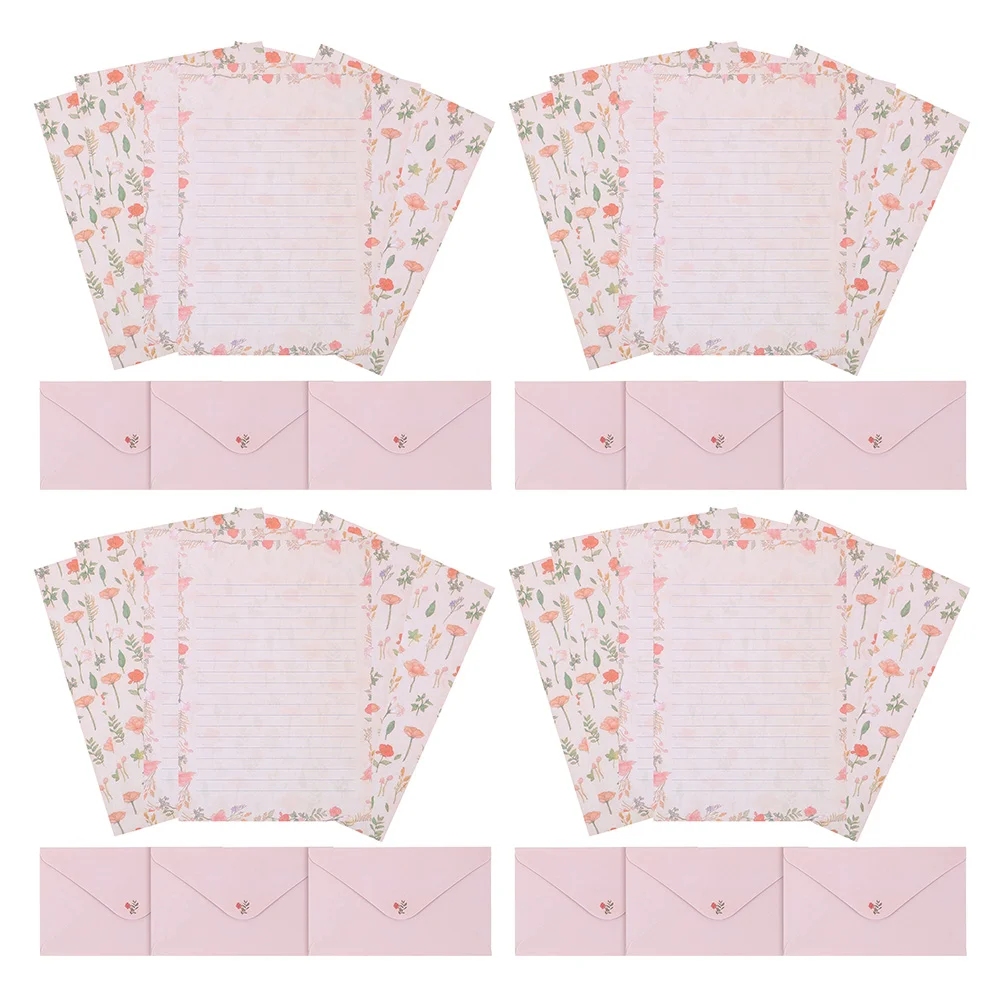 4 Sets Vintage Invitations Stationery Envelopes Letter Supply Letterhead Writing Paper Pink