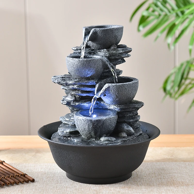 Imagem -03 - Fonte de Água Interior com Luzes Led Iluminado Cachoeira Tabletop Fountain Som Calmante Escritório e Home Decor