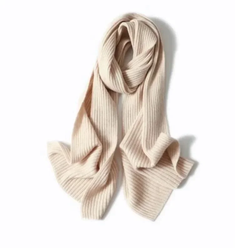 2024 Spring autumn winter fashion all-match solid color rib knit cashmere scarf for women