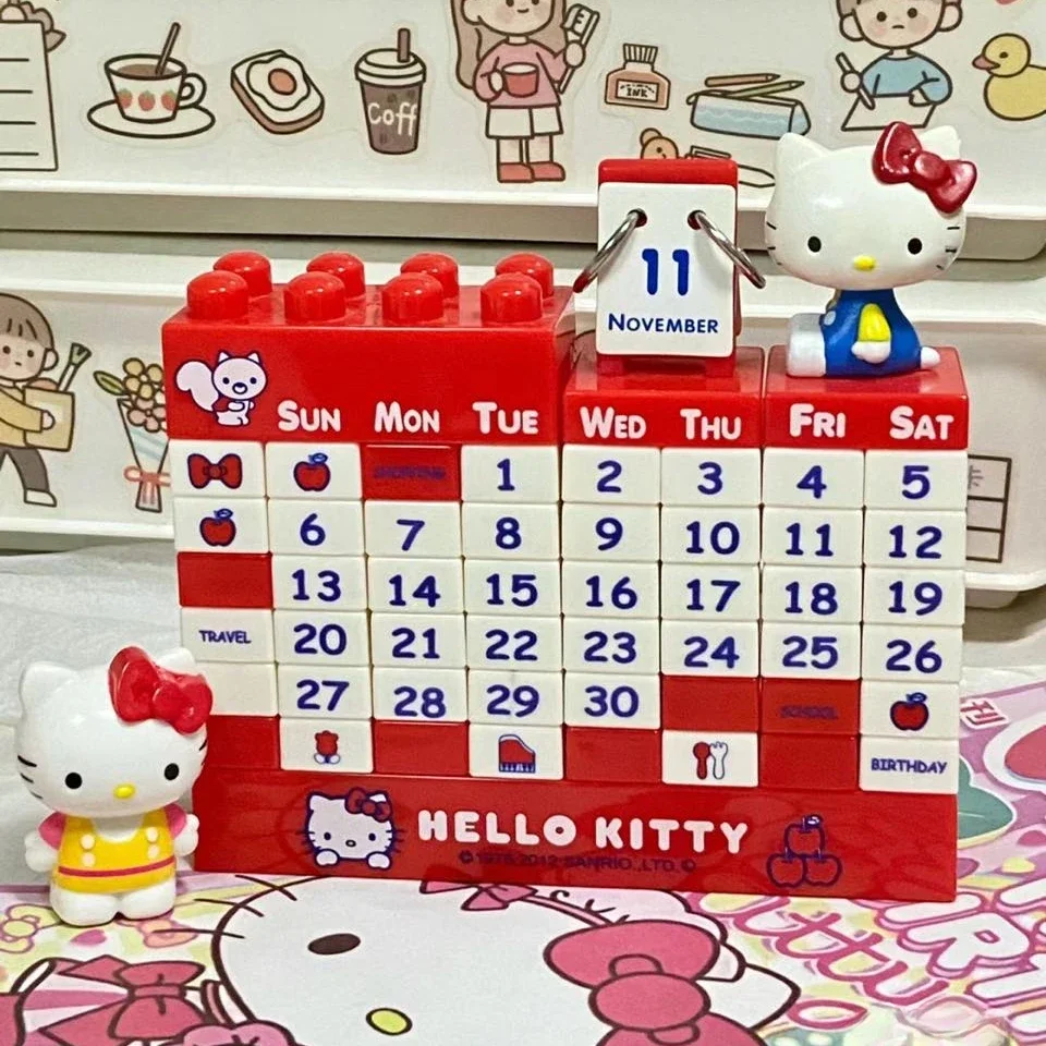 Sanrio Anime Hello Kitty Creative Assembly Block Building Calendar Cute Cartoon Doll DIY Table Calendar Kids Puzzle Toy Gift