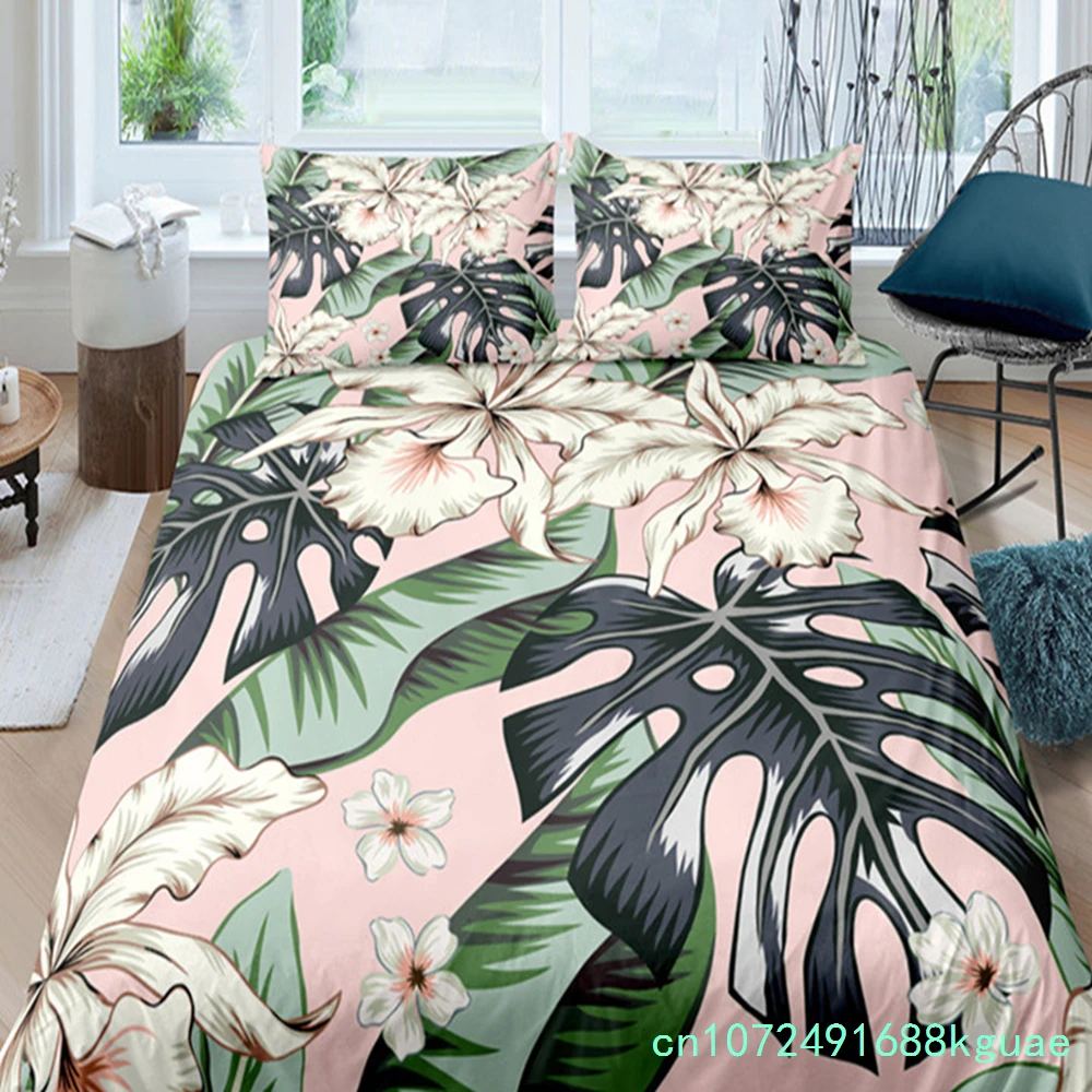 Dandelion Duvet Cover Microfiber Tropical Monstera Leaves Flowers Bedding Set Queen 3D Print Daisy Floral Comforter Cover Decor