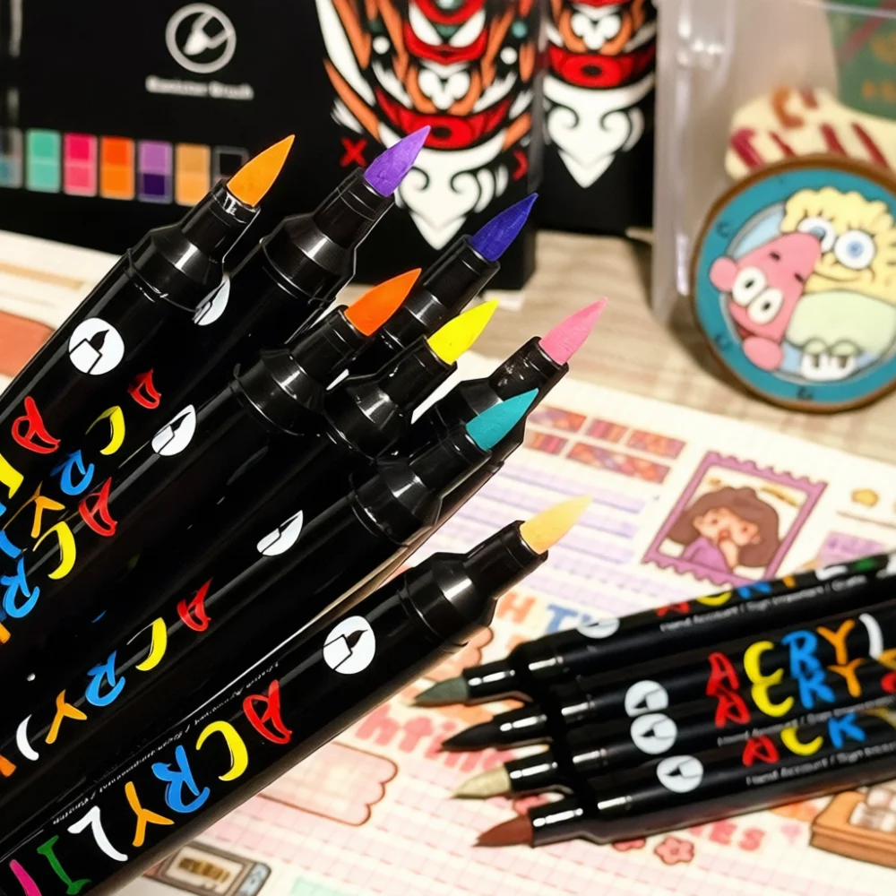 Dual Tip Acrylic Paint Markers For DIY Fabric Shoes Stone Painting Waterproof Permanent Pens Student Art Stationery Drawing Tool