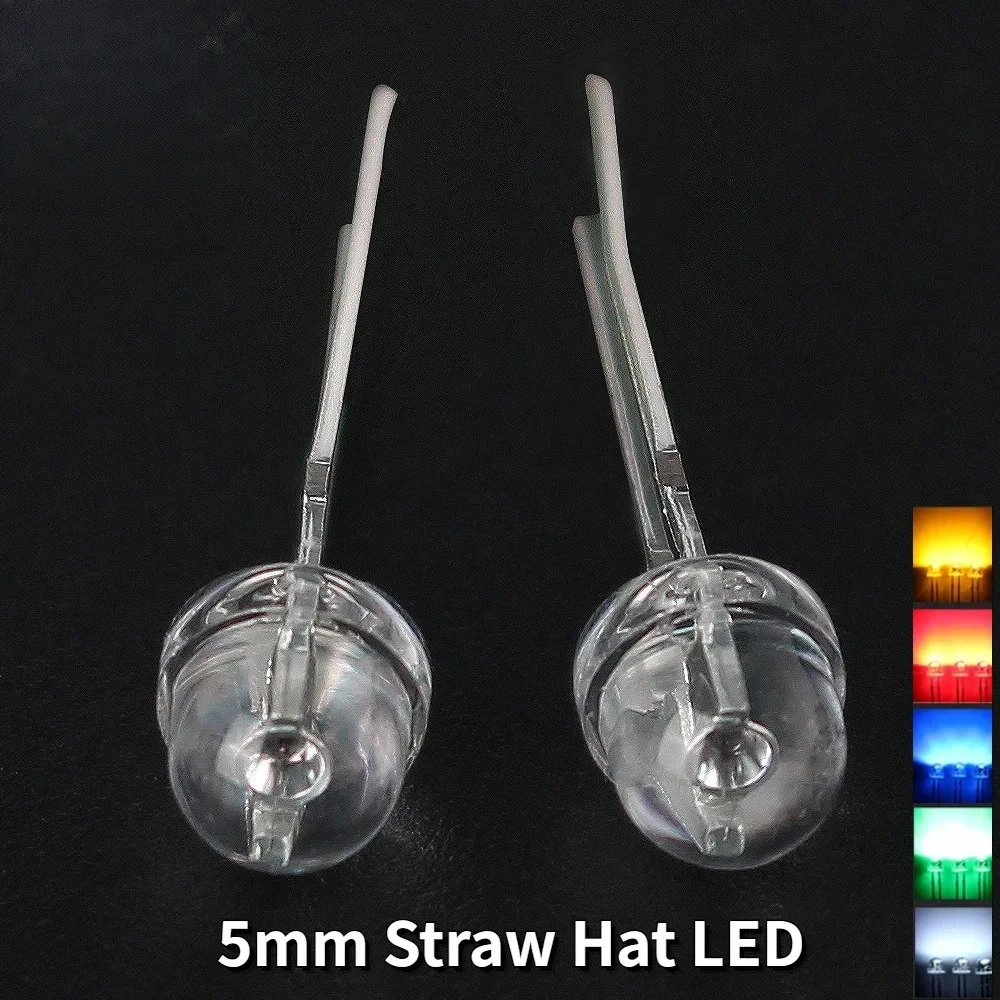 50–200 Stück 5 mm Strohhut-LED-Dioden F5, Hochleistungs-Leuchtdioden, weiß, blau, grün, rot, gelb, für DIY-Elektronik-Kit