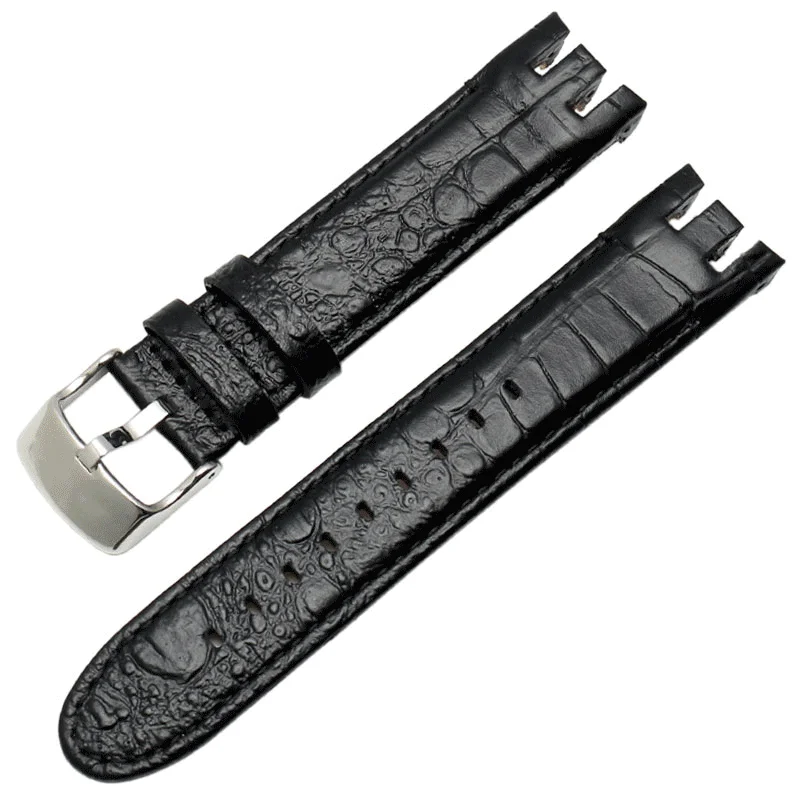 21mm For Swatch Watch Genuine Leather Strap YRS403 401 402G 412 418 406G Cowhide 21mm Bracelet Special Curved Steel Strap Band