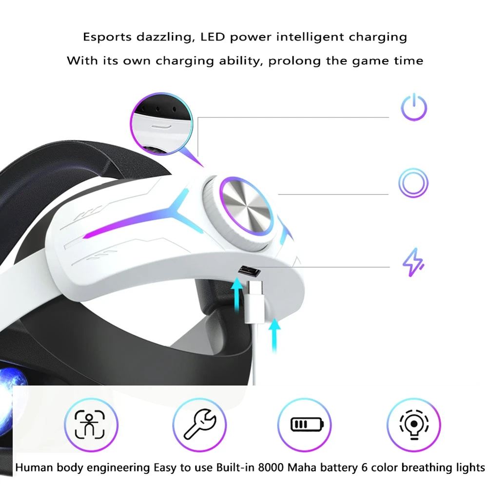 AT41 1 Piece Head Strap With 8000Mah Battery For Oculus Quest 2 Extend Playtime Adjustable Elite Strap VR Parts Plastic (Black) - view 4