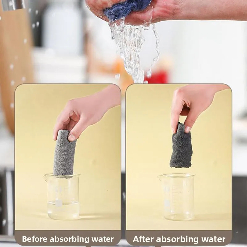 Утолщенное кухонное полотенце из ультратонкого волокна 20*20 см — многоразовая впитывающая салфетка двойного назначения для сухой и влажной уборки дома