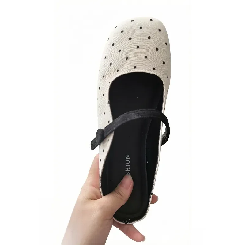 Zapatos Planos Mary Jane para Mujer, Zapatos de Ballet con Puntos, Zapatos Casuales con Punta Cuadrada Vintage, Mocasines con Correa, Zapatos de Moda para Damas